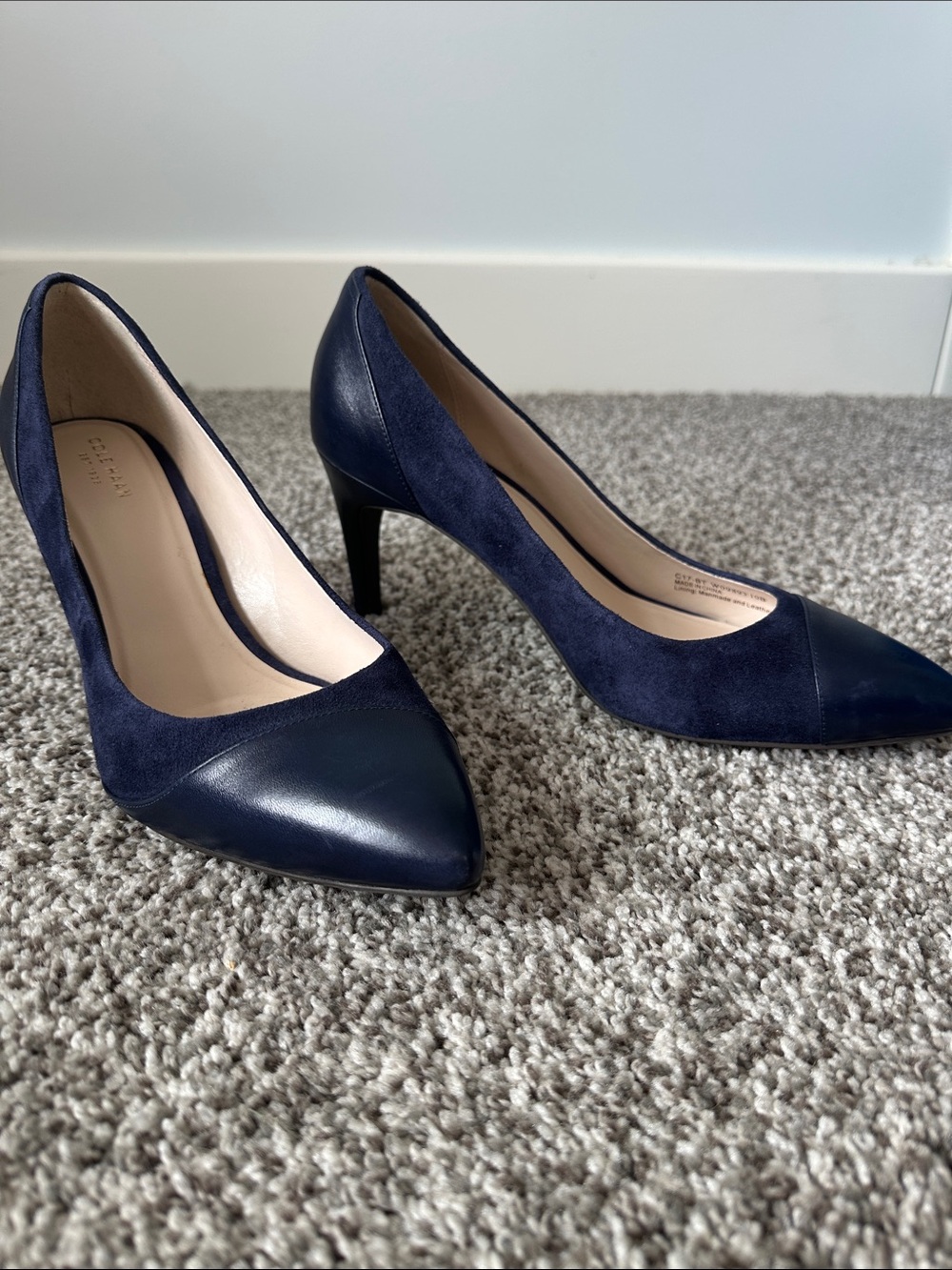 Cole Haan Navy Leather and Suede Heels 10